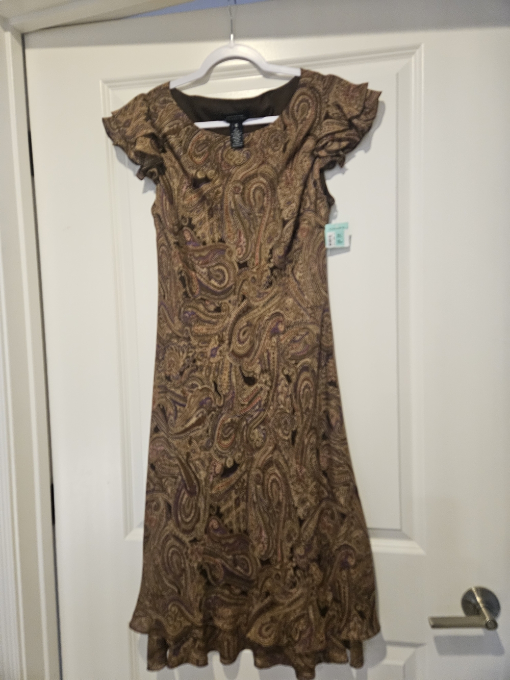 Jones New York Signature 100% Silk Paisley Ruffle Flutter Sleeve Dress Size 10